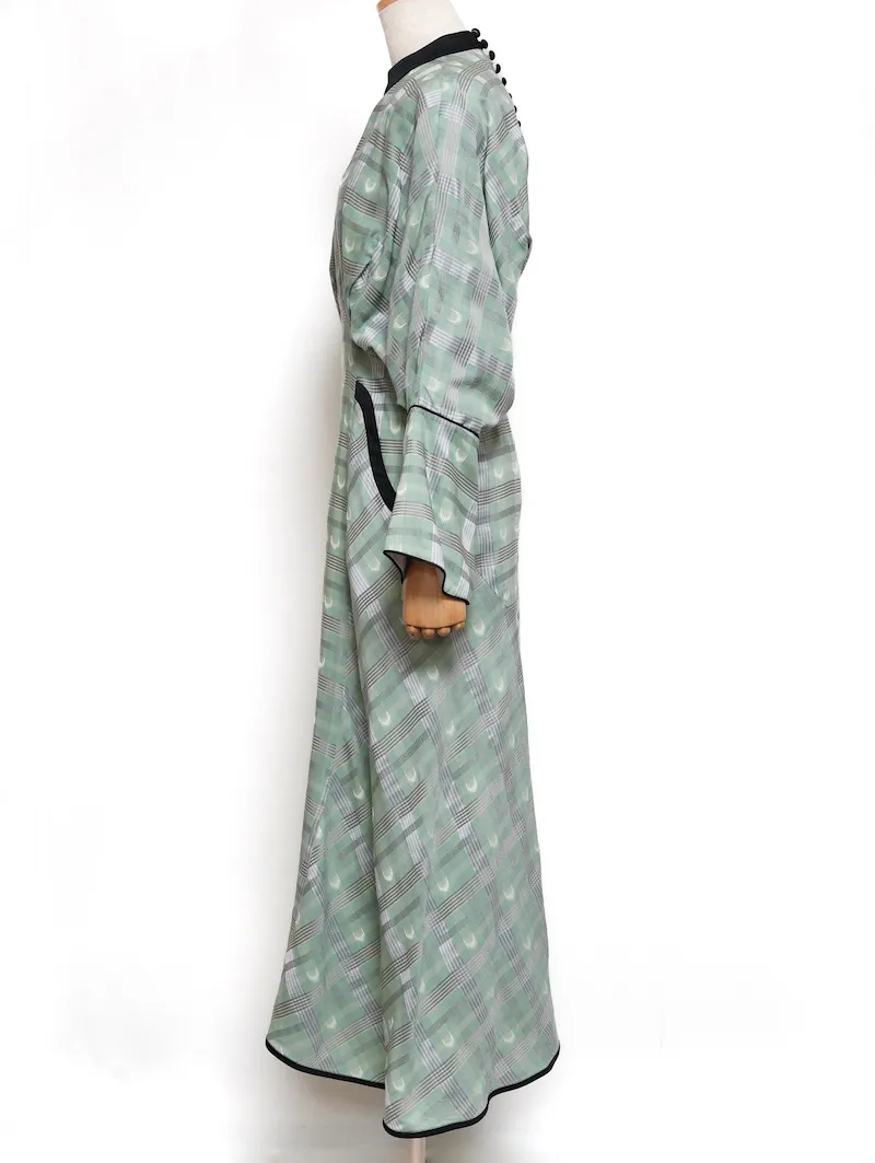 Mame Kurogouchi（マメ クロゴウチ）  KASURIプレイドドレス（グリーン/サイズ1）トルソー側面