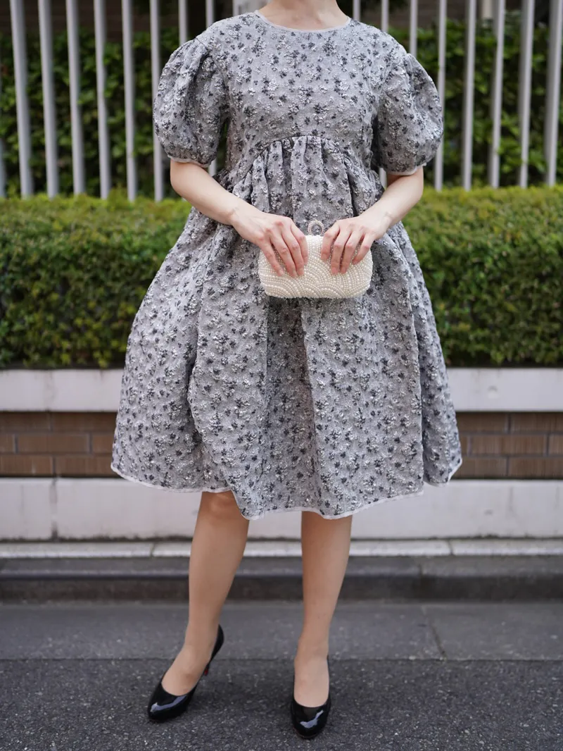 大人のためのリュクス【CECILIE BAHNSEN】ウーナドレス シルバー Cecilie Bahnsen（セシリーバンセン） ジャネッサドレス（グレー