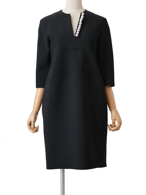 YOKO CHAN（ヨーコチャン）  ロングスリーブパールドレス（ブラック/サイズ38）トルソー正面