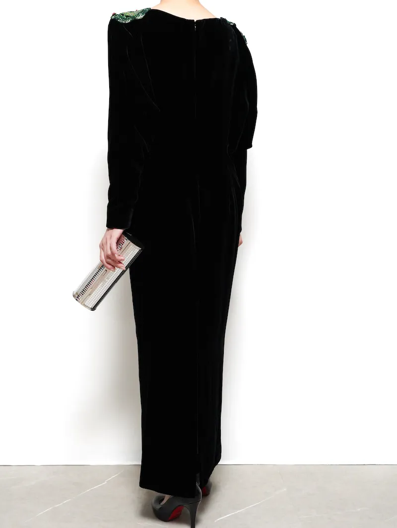 Mame Kurogouchi（マメ クロゴウチ）  エンブロイダードベルベットドレス（ブラック/サイズ2）全身背面