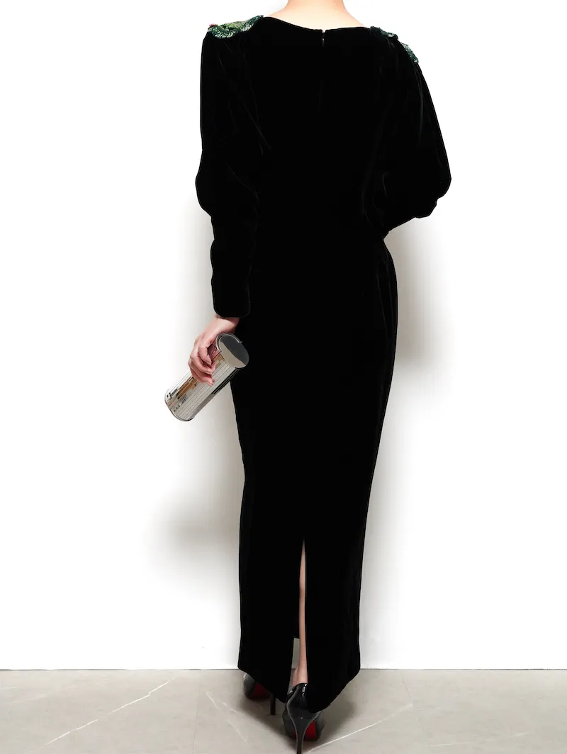 Mame Kurogouchi（マメ クロゴウチ）  エンブロイダードベルベットドレス（ブラック/サイズ2）全身背面2