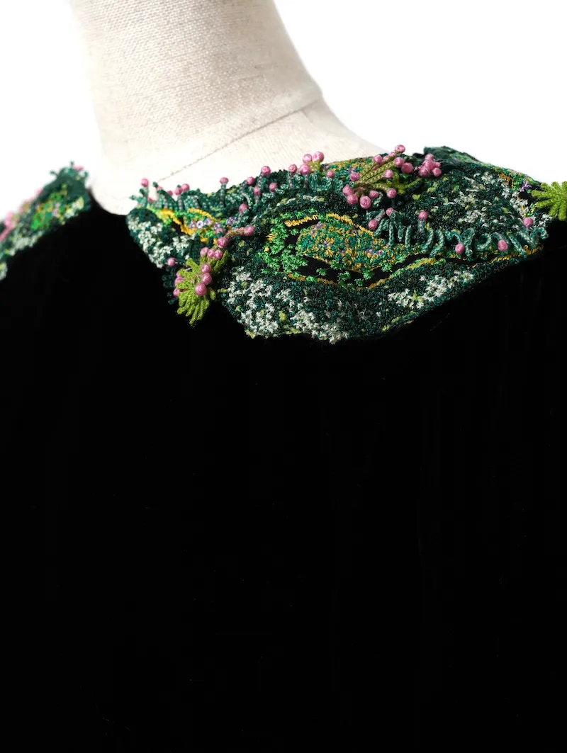 Mame Kurogouchi（マメ クロゴウチ）  エンブロイダードベルベットドレス（ブラック/サイズ2）トルソーバストアップ2