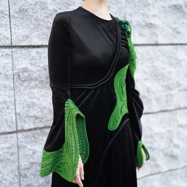 Mame Kurogouchi（マメ クロゴウチ）  コードエンブロイダリーベルベットジャージーロングドレス（ブラック/サイズ2）