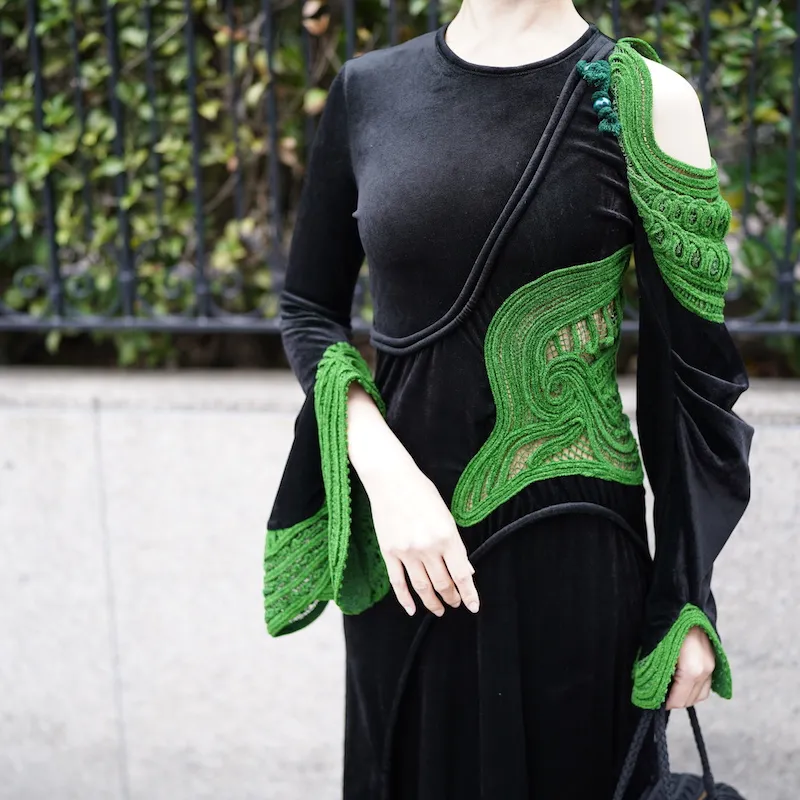 Mame Kurogouchi（マメ クロゴウチ）  コードエンブロイダリーベルベットジャージーロングドレス（ブラック/サイズ2）