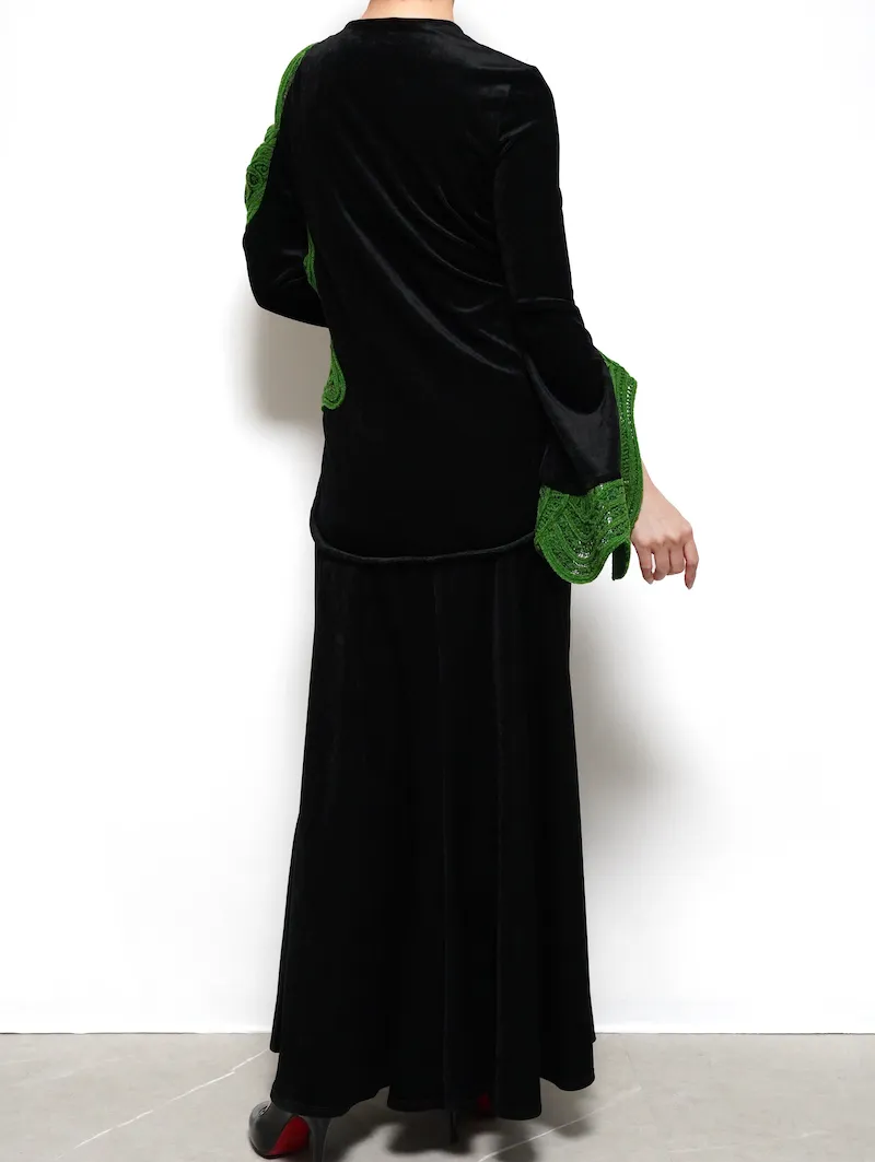 Mame Kurogouchi（マメ クロゴウチ）  コードエンブロイダリーベルベットジャージーロングドレス（ブラック/サイズ2）