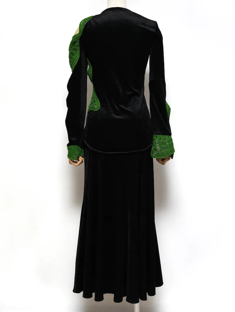 Mame Kurogouchi（マメ クロゴウチ）  コードエンブロイダリーベルベットジャージーロングドレス（ブラック/サイズ2）