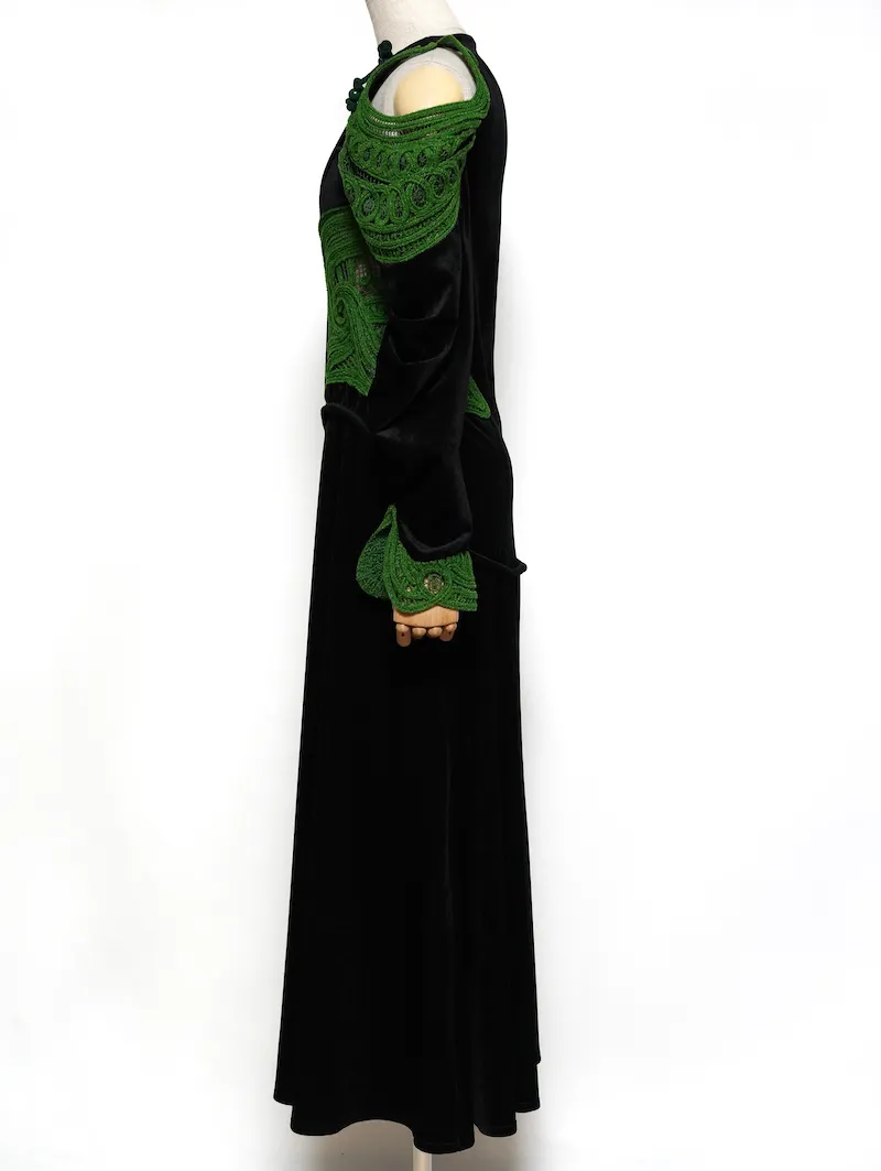 Mame Kurogouchi（マメ クロゴウチ）  コードエンブロイダリーベルベットジャージーロングドレス（ブラック/サイズ2）