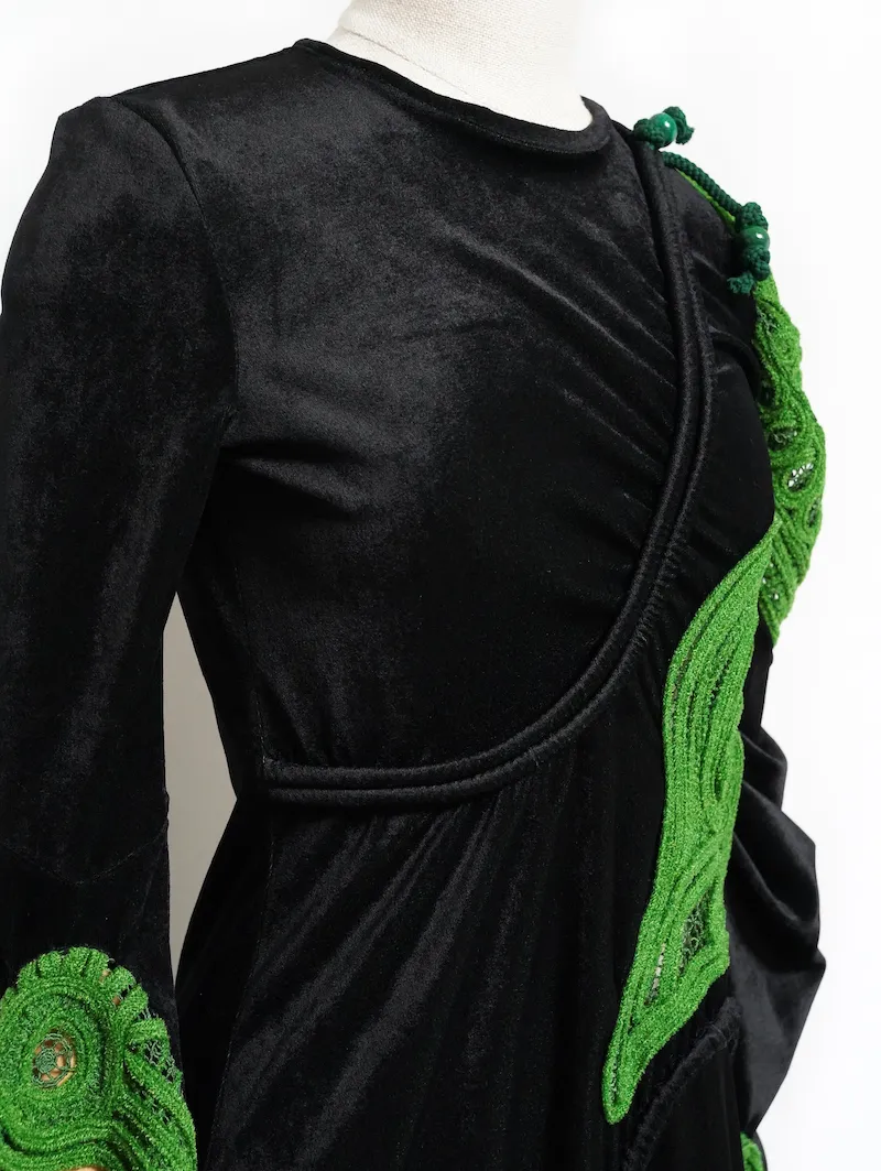 Mame Kurogouchi（マメ クロゴウチ）  コードエンブロイダリーベルベットジャージーロングドレス（ブラック/サイズ2）