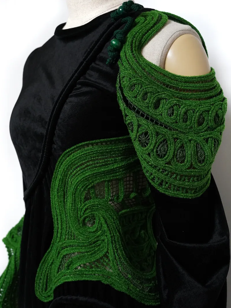 Mame Kurogouchi（マメ クロゴウチ）  コードエンブロイダリーベルベットジャージーロングドレス（ブラック/サイズ2）