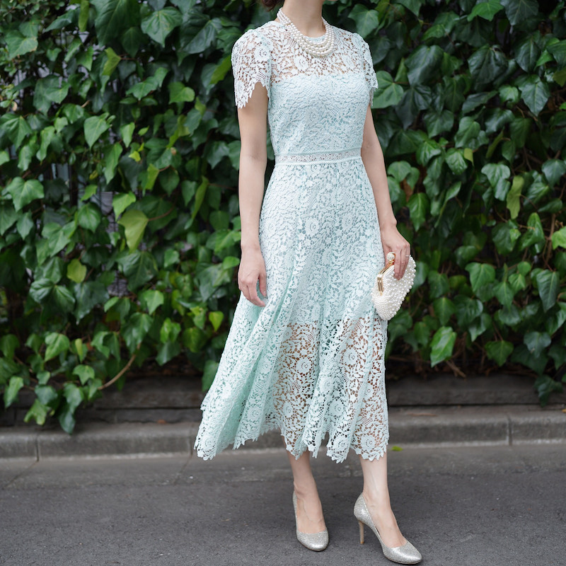 SELF PORTRAIT（セルフポートレイト） レースミディドレス（グリーン  