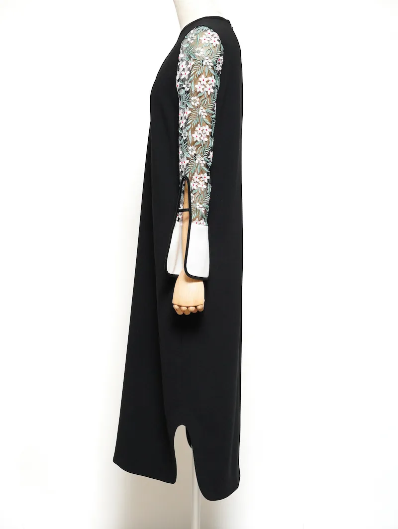 Mame Kurogouchi（マメ クロゴウチ）  フローラルレーススリーブドレス（ホワイトxブラック/サイズ3）トルソー側面