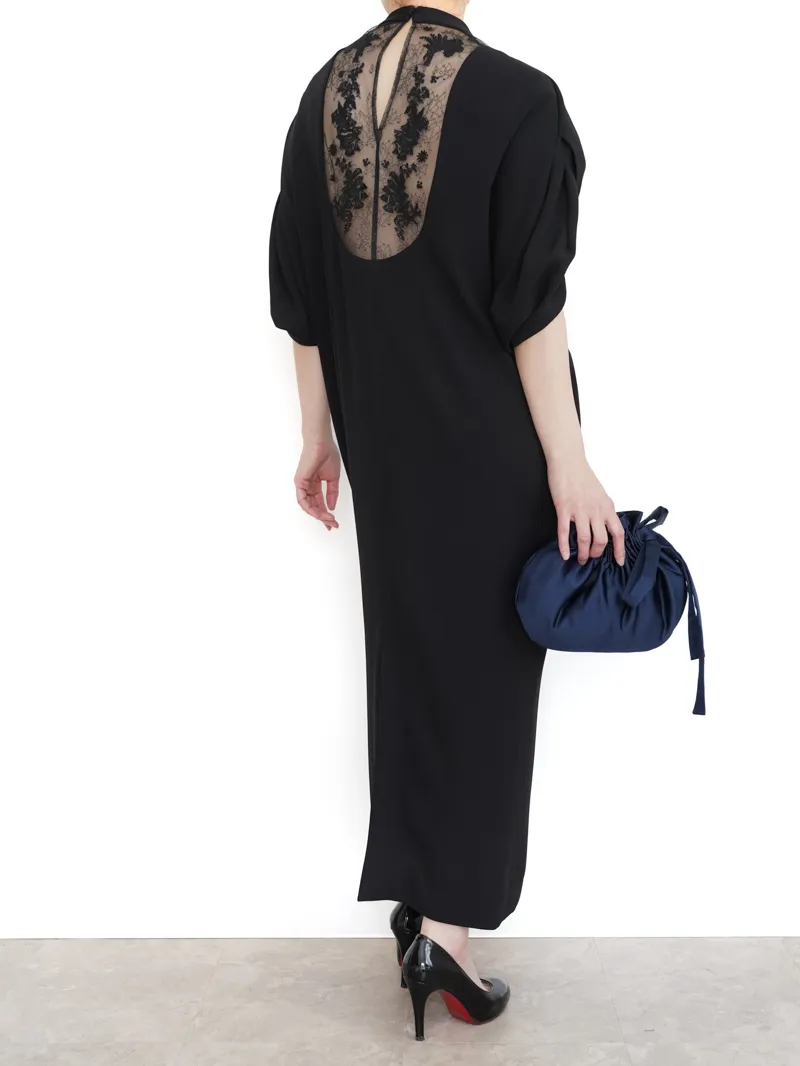 Mame Kurogouchi（マメ クロゴウチ）  エンブロイダリーレースバッグドレス（ブラック/2）全身背面