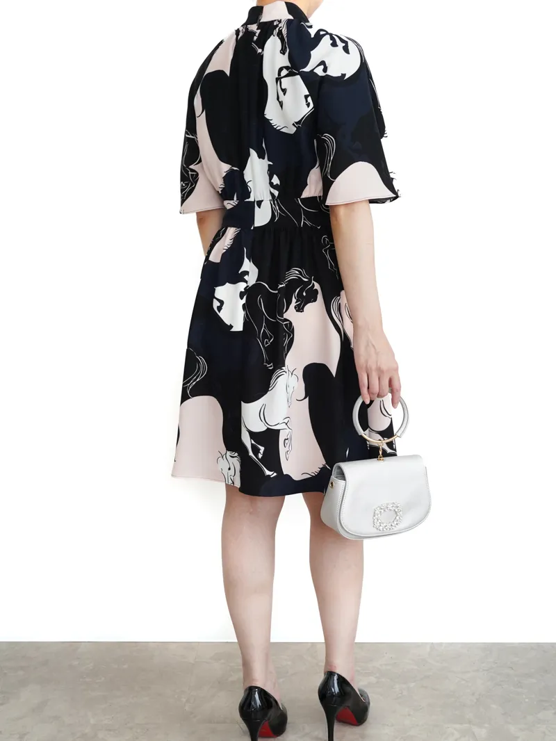 kate spade new york（ケイトスペード ニューヨーク）  ホースプリントミニドレス（ブラック×ピンク/サイズ2）