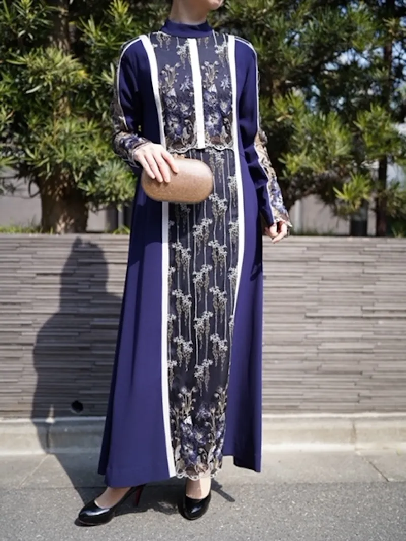 MURRAL（ミューラル） フレームフラワーレースドレス24FW（ネイビー