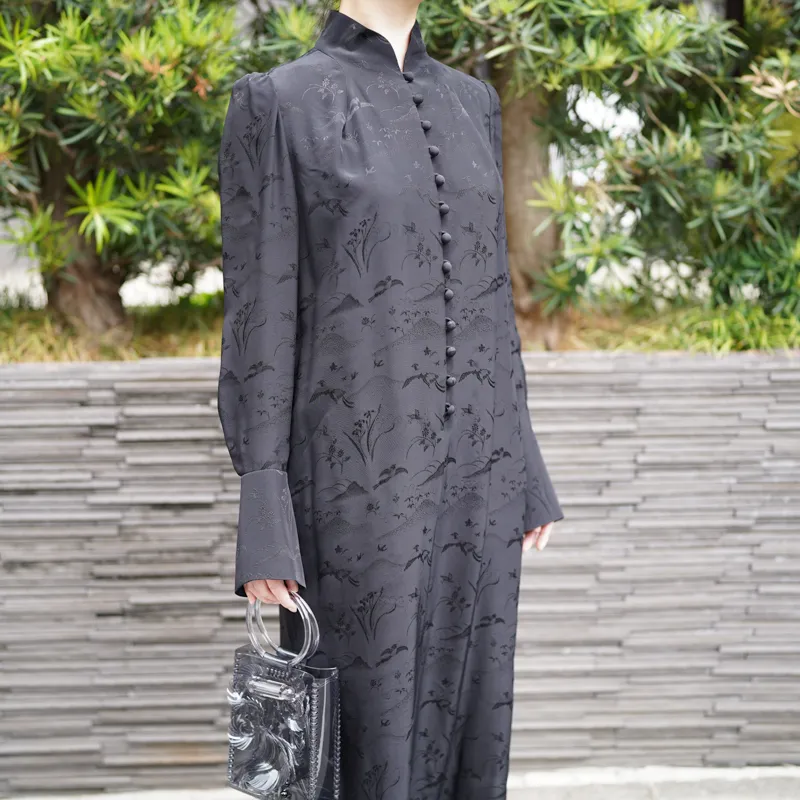 Mame Kurogouchi（マメ クロゴウチ）  フローラルジャガードIラインドレス（ブラック/サイズ3）バストアップ3