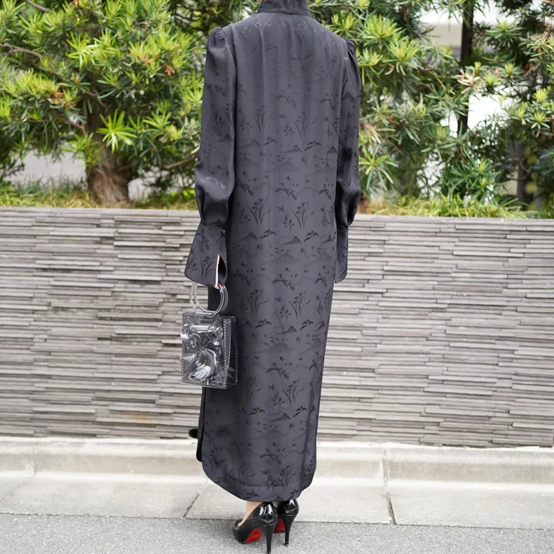 Mame Kurogouchi（マメ クロゴウチ）  フローラルジャガードIラインドレス（ブラック/サイズ3）全身背面2