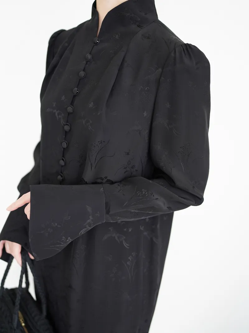 Mame Kurogouchi（マメ クロゴウチ）  フローラルジャガードIラインドレス（ブラック/サイズ3）バストアップ2