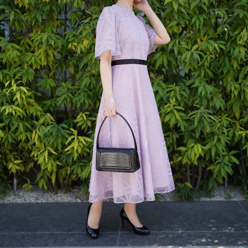 タグ付未使用 セルフォード プレイドパターンチュールドレス ラベンダー 38 CELFORD（セルフォード） プレイドパターンチュールドレス