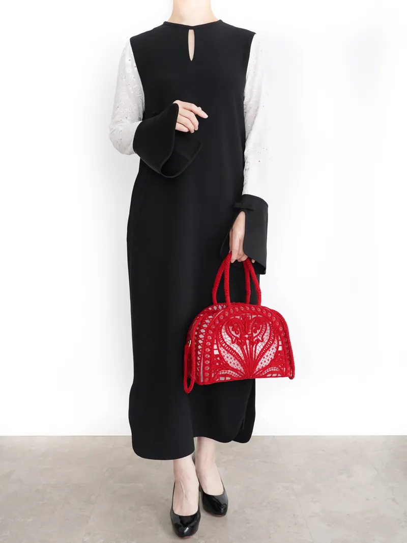 Mame Kurogouchi（マメ クロゴウチ）  フローラルエンブロイダリースリーブクラシックドレス（ブラック/サイズ2）