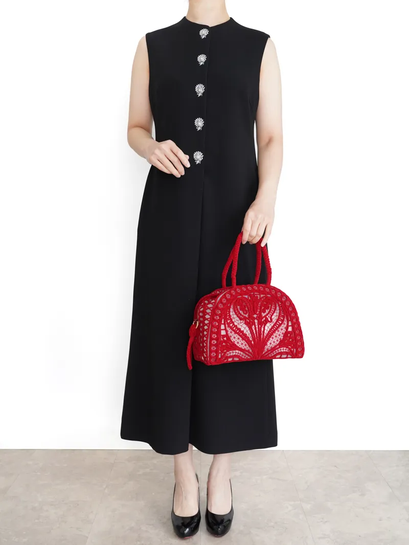 Mame Kurogouchi（マメ クロゴウチ）  エンブロイダードボタンホールスリーブレスドレス（ブラック/サイズ2）