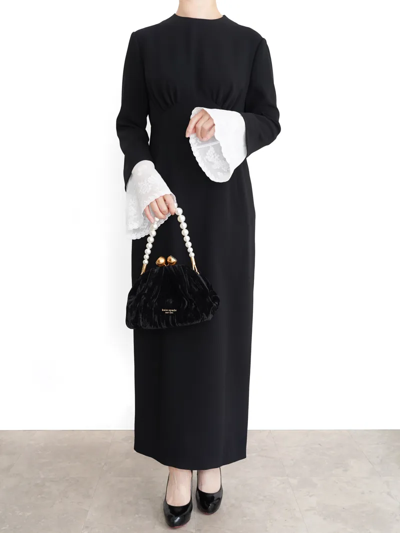 Mame Kurogouchi（マメ クロゴウチ）  エンブロイダリーカフスIラインドレス25FW（ブラック/サイズ3）
