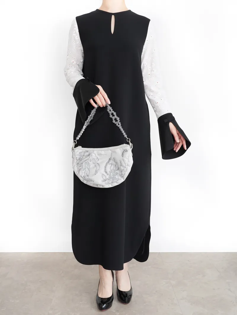 Mame Kurogouchi（マメ クロゴウチ）  フローラルエンブロイダリースリーブクラシックドレス（ブラック/サイズ3）