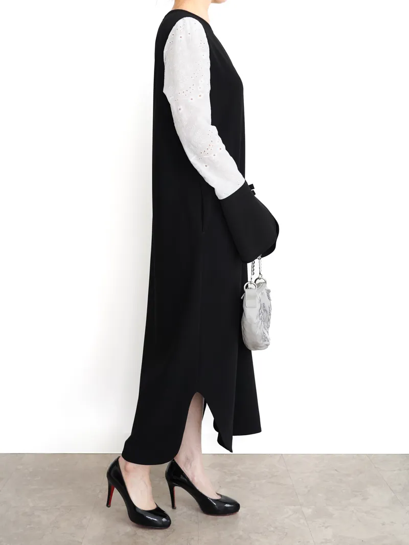 Mame Kurogouchi（マメ クロゴウチ）  フローラルエンブロイダリースリーブクラシックドレス（ブラック/サイズ3）全身側面