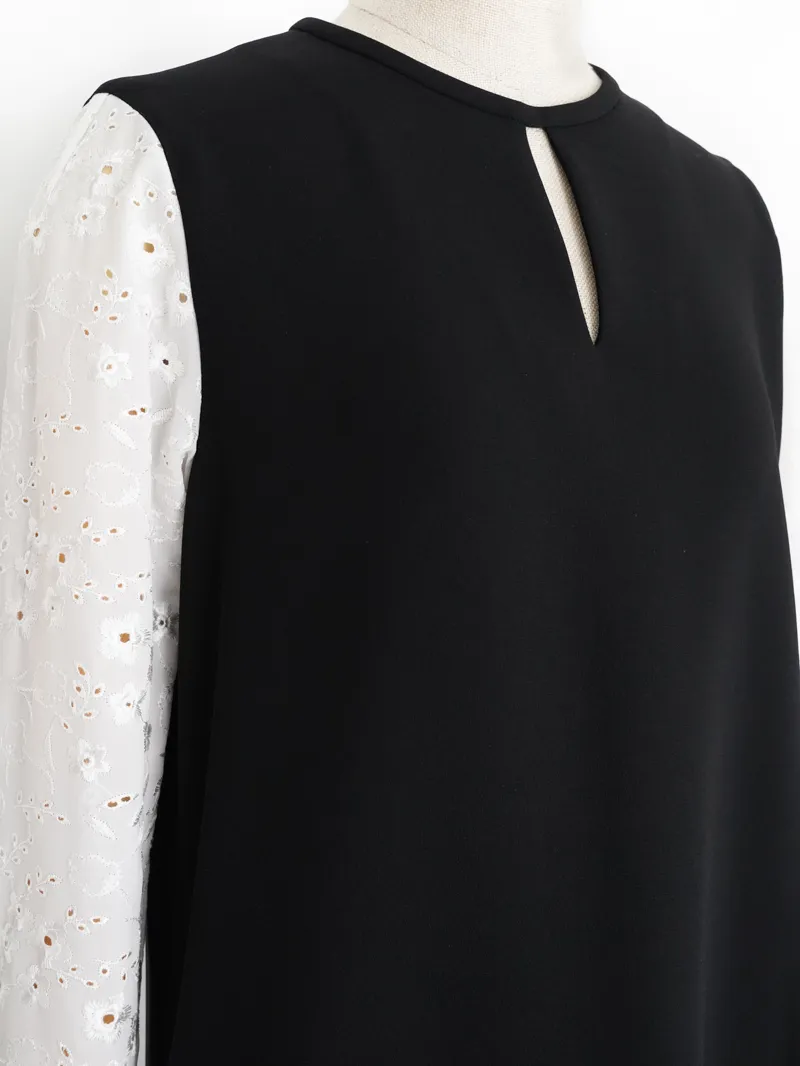 Mame Kurogouchi（マメ クロゴウチ）  フローラルエンブロイダリースリーブクラシックドレス（ブラック/サイズ3）トルソーバストアップ