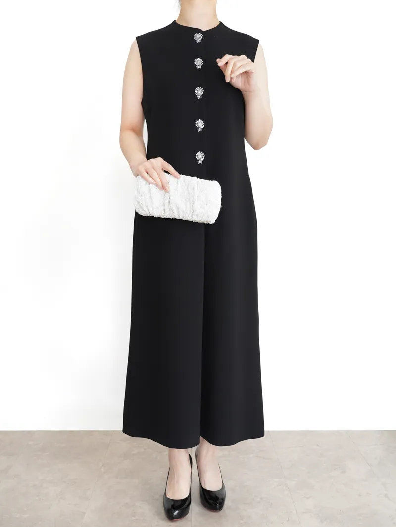 Mame Kurogouchi（マメ クロゴウチ）  エンブロイダードボタンホールスリーブレスドレス（ブラック/サイズ3）