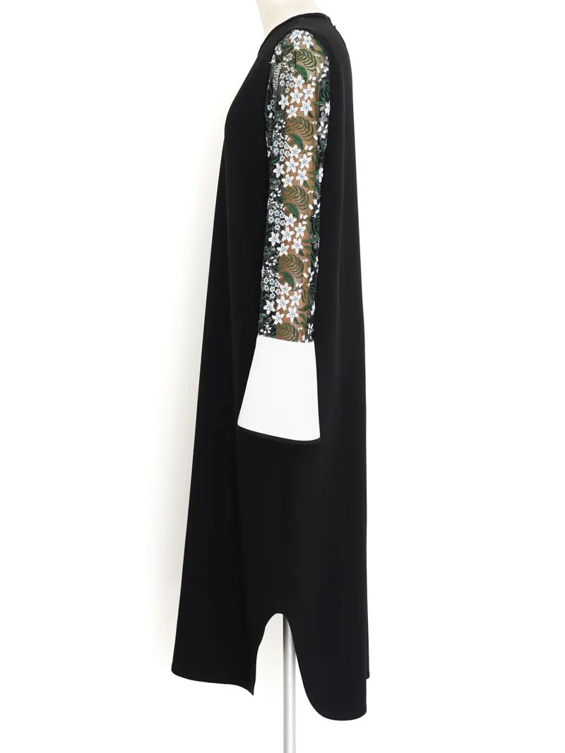 Mame Kurogouchi（マメ クロゴウチ）  フローラルレーススリーブクラッシックドレス（ブラック/サイズ3）トルソー側面