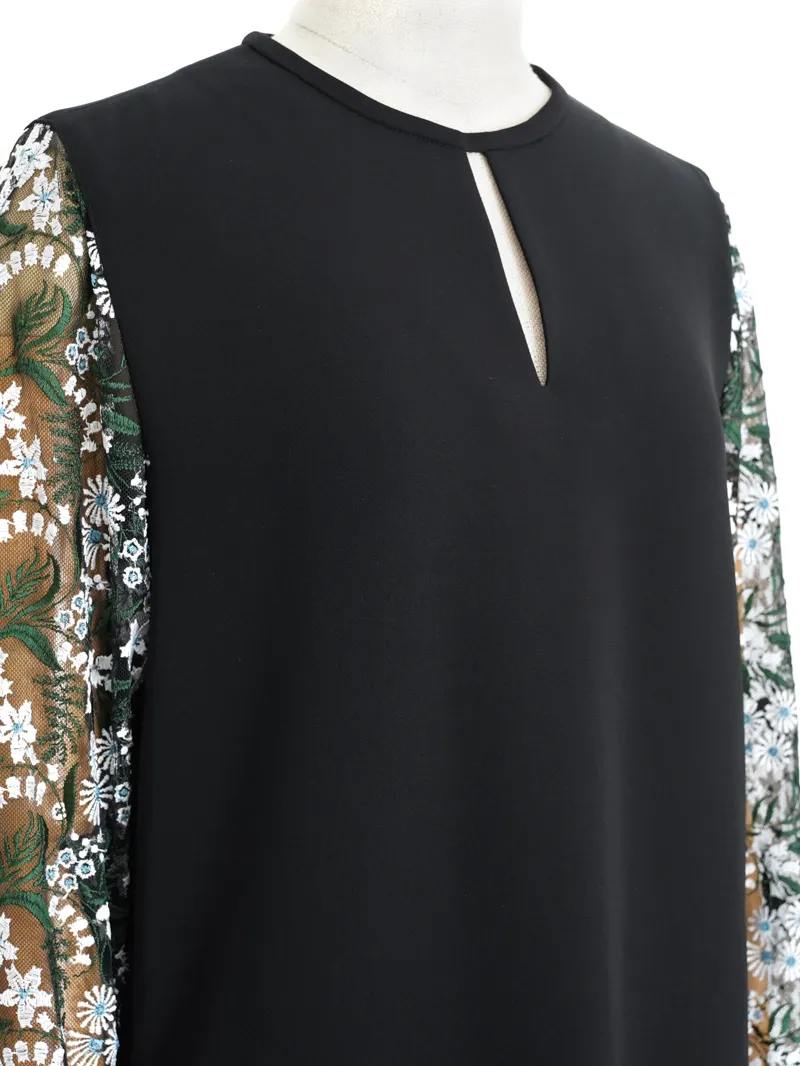 Mame Kurogouchi（マメ クロゴウチ）  フローラルレーススリーブクラッシックドレス（ブラック/サイズ3）トルソーバストアップ