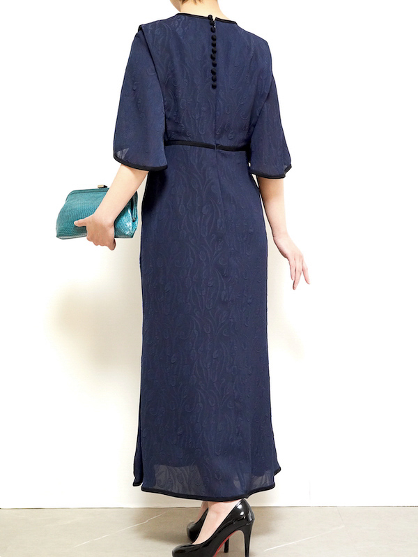 Mame Kurogouchi（マメ クロゴウチ） チューリップモチーフジャガードドレス（ネイビー/サイズ2）｜レンタルドレス THE DRESS