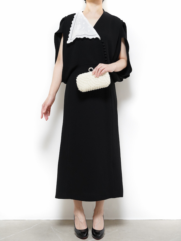 Mame Kurogouchi（マメ クロゴウチ） レースフラップカラークラシックドレス（ブラック/サイズ1）｜レンタルドレス THE DRESS