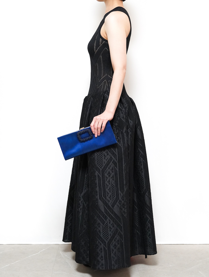 Mame Kurogouchi（マメ クロゴウチ） ニットコンビネーショントラディショナルパターンジャガードドレス（ブラック/サイズ2