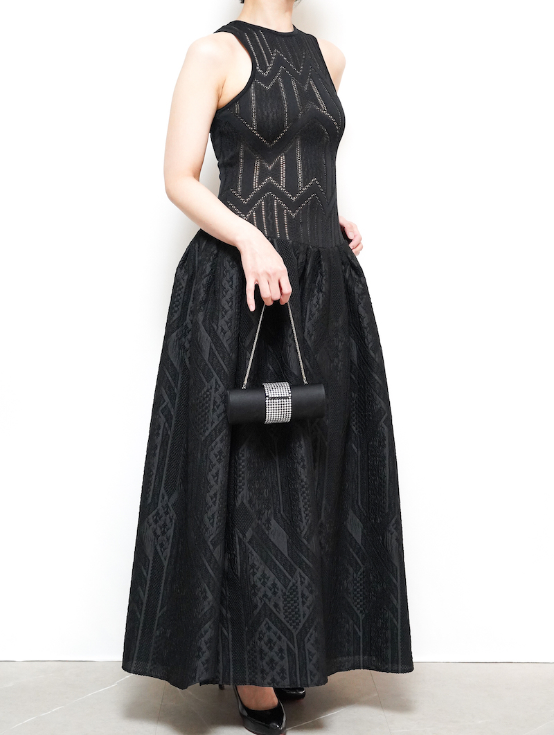 Mame Kurogouchi（マメ クロゴウチ） ニットコンビネーショントラディショナルパターンジャガードドレス（ブラック/サイズ1）
