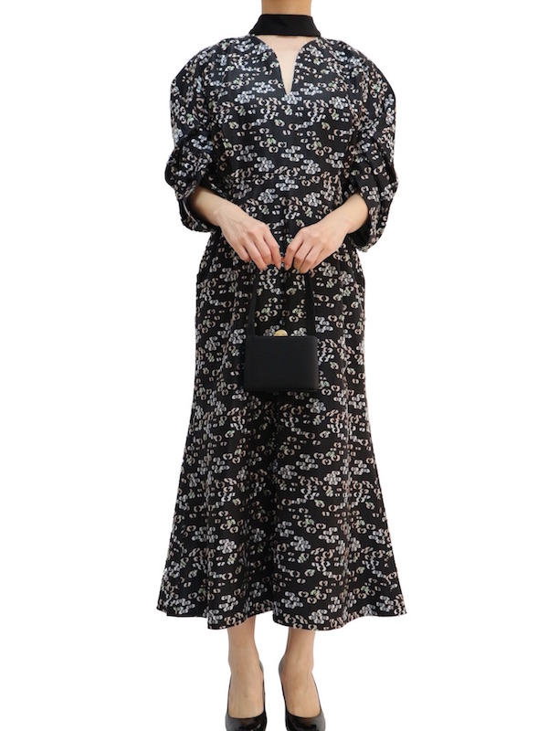 Mame Kurogouchi（マメ クロゴウチ） フローラルカットジャガードボリュームスリーブドレス（ブラック/サイズ2）