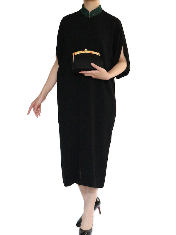 Mame Kurogouchi（マメ クロゴウチ） エンブロイダリーカラーフロントオープンドレス（ブラックxグリーン/サイズ1）