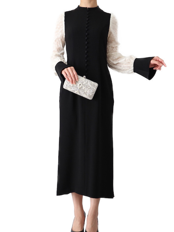 Mame Kurogouchi（マメ クロゴウチ） フラワープリントスリーブドレス（ブラック/サイズ1）