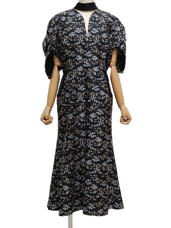 Mame Kurogouchi（マメ クロゴウチ） フローラルカットジャガードボリュームスリーブドレス（ブラック/サイズ2）｜レンタルドレス