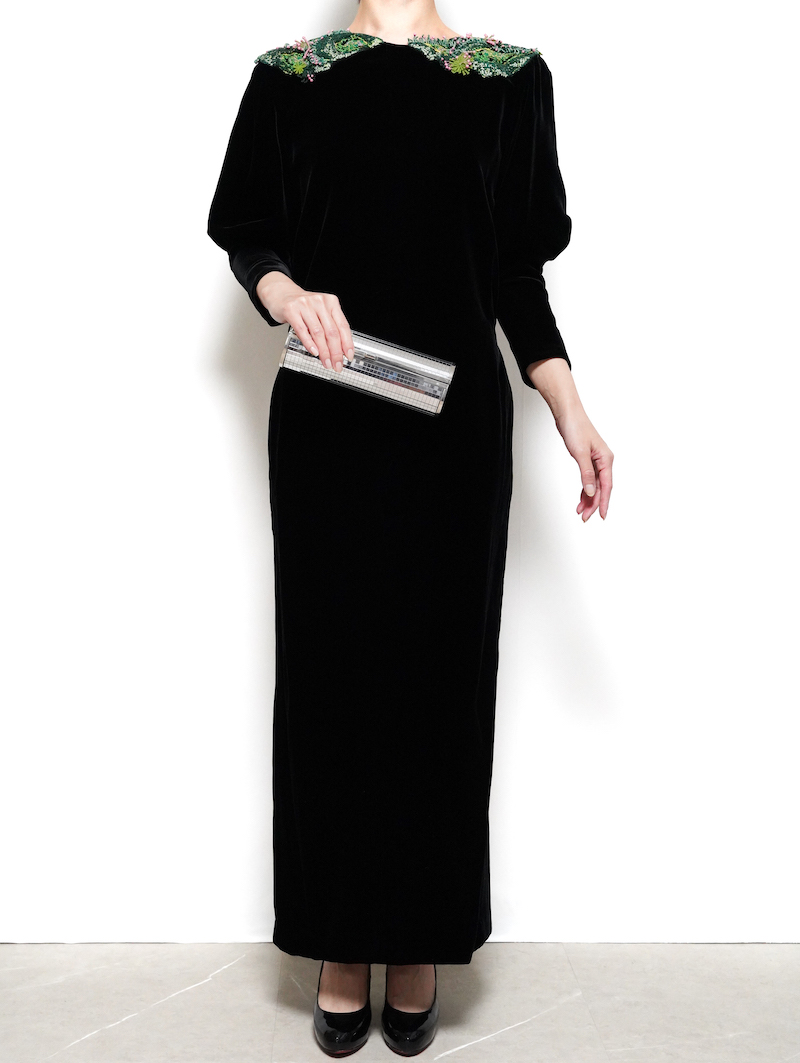 Mame Kurogouchi（マメ クロゴウチ） エンブロイダードベルベットドレス（ブラック/サイズ2）