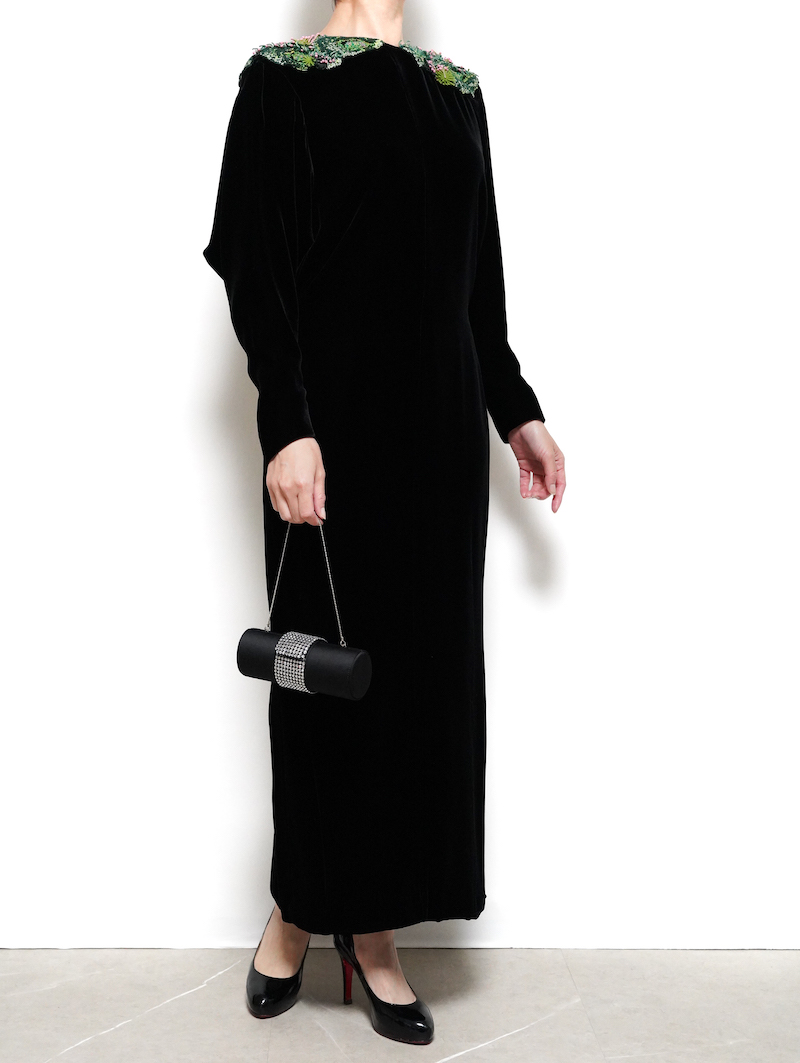 Mame Kurogouchi（マメ クロゴウチ） エンブロイダードベルベットドレス（ブラック/サイズ1）
